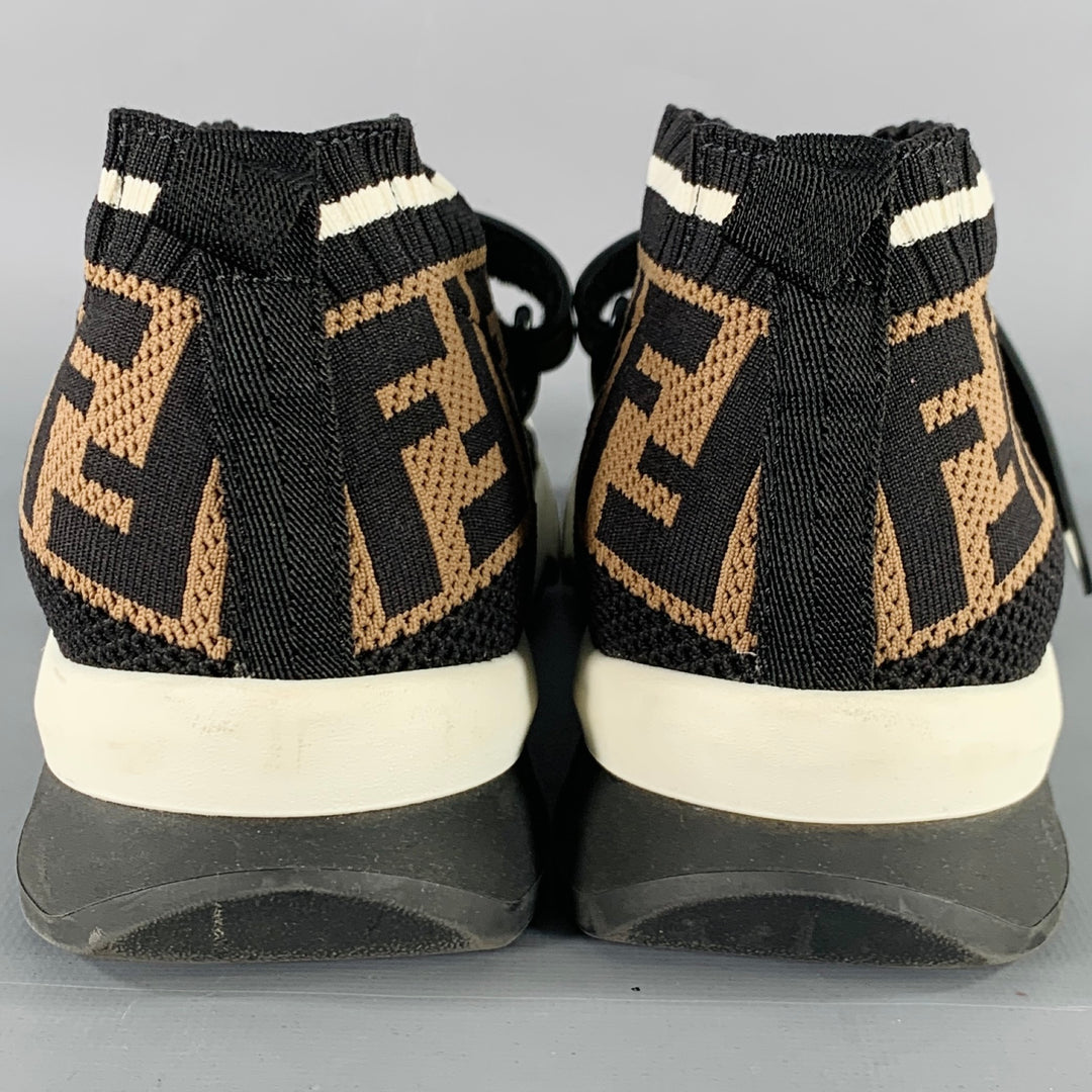 FENDI Size 8 Rockoko Black Brown Jacquard Monogram Slip On Sneakers