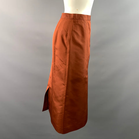 PRADA Size 6 Orange Rust Silk Blend 3 button Knee Length Skirt