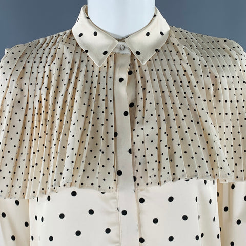 MOTHER OF PEARL Size 4 Beige Black Viscose Polka Dot Pleated Blouse