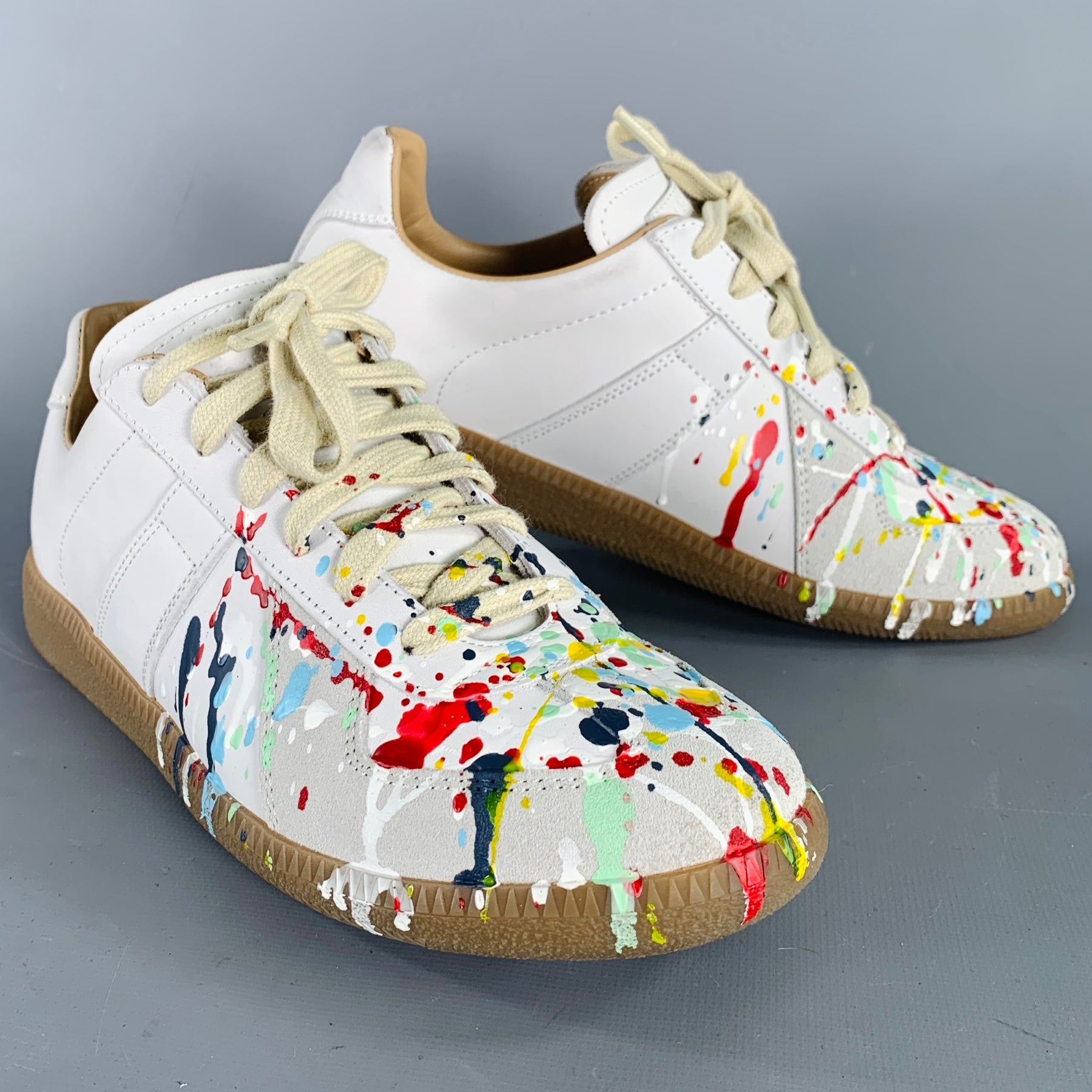MAISON MARGIELA Size 7.5 White Multi Color Leather Sneakers – Sui