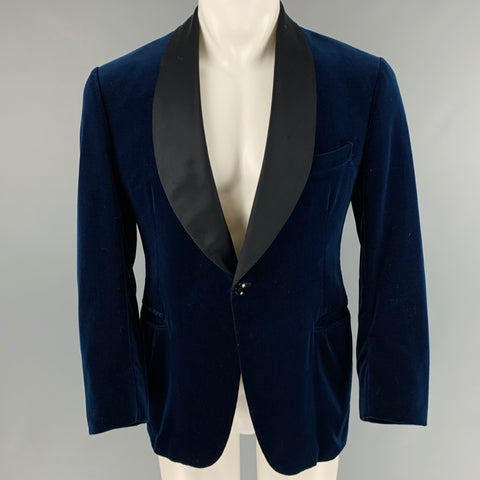 DUNHILL Size 40 Blue Velvet Shawl Collar Sport Coat