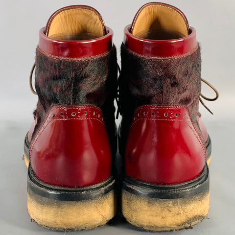 ETRO Size 10 Red Paisley Pony Hair Leather Crepe Sole Ankle Boots
