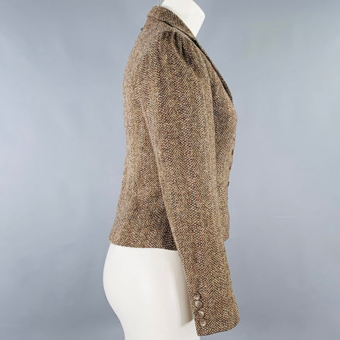 RALPH LAUREN Size 4 Tan Multi Color Wool Herringbone Jacket Blazer
