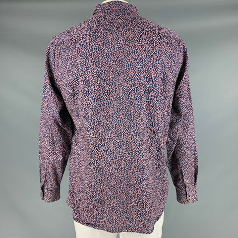 TED BAKER Size XL Navy Red Animal Print Cotton Button Up Long Sleeve Shirt