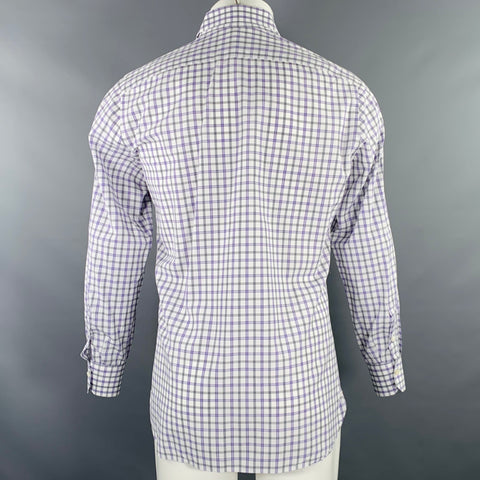 ISAIA Size M Purple White Grey Plaid Cotton Spread Collar Long Sleeve Shirt