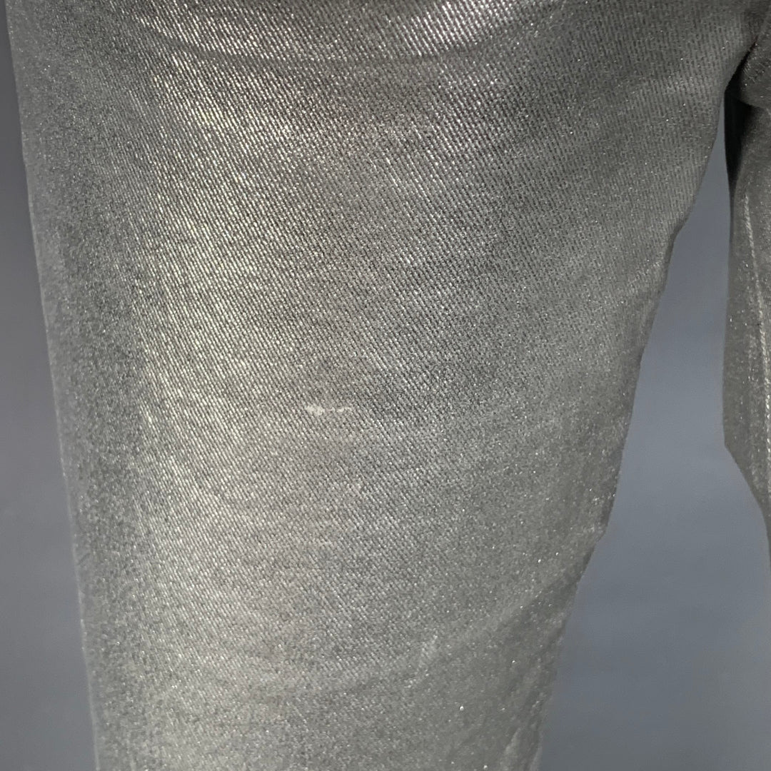ROBERTO CAVALLI Size 4 Metallic Silver Coated Cotton Blend Skinny Jeans