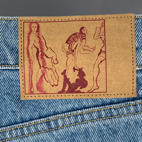 MARTINE ROSE Size L Blue Logo Cotton Denim Twill Wide Leg Baggy Jeans