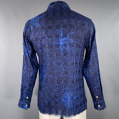 POST-IMPERIAL Size L Blue Indigo Abstract Floral Cotton Long Sleeve Shirt