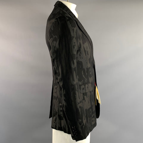 ALEXANDER MCQUEEN Chest Size 40 Black Jacquard Wool Viscose Blend Sport Coat