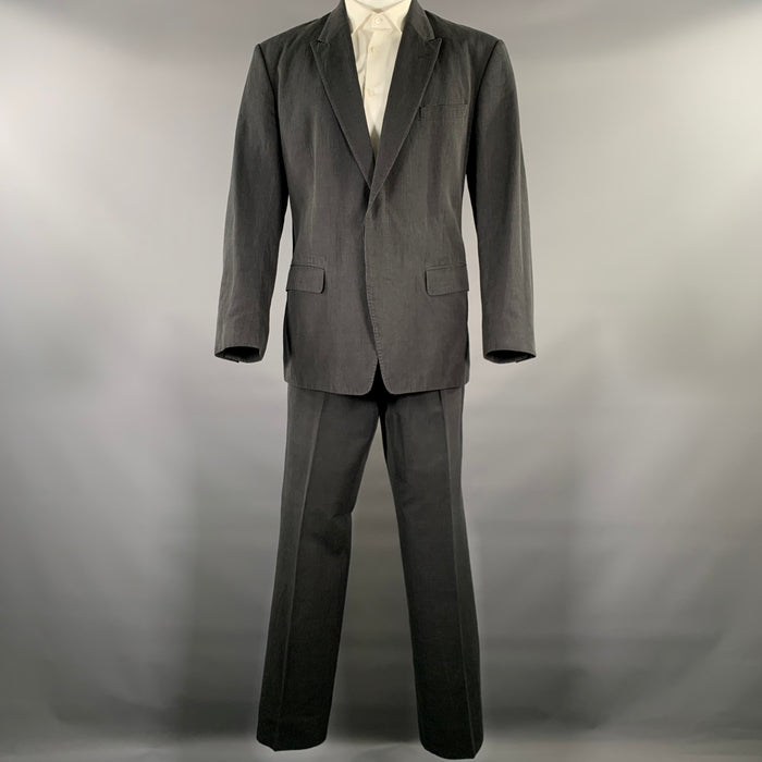 DRIES VAN NOTEN Size 40 Black Grey Pinstripe Linen Blend Suit