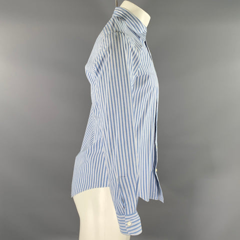 LODEN DAGER Size S Blue White Stripe Cotton Pointed Collar Long Sleeve Shirt