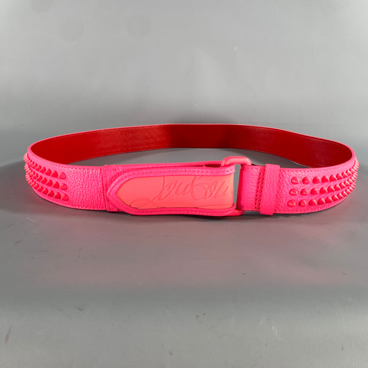 CHRISTIAN LOUBOUTIN Size 38 Pink Red Studded Leather Belt