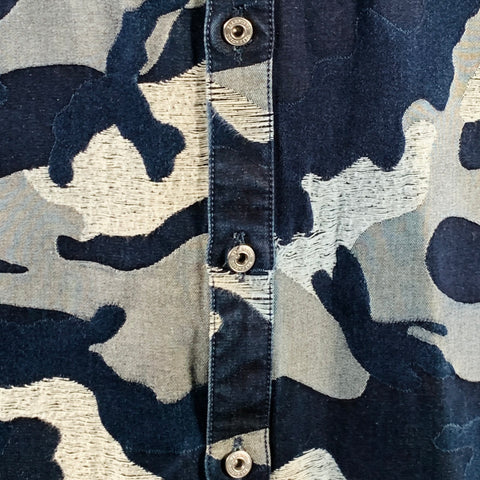 VALENTINO Size 42 Indigo Camo Cotton Oversized Long Sleeve Shirt