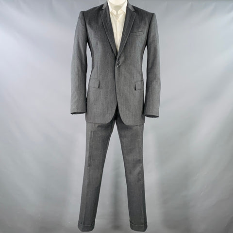 LOVA Size 44 Grey Wool Blend Single Button Notch Lapel Suit