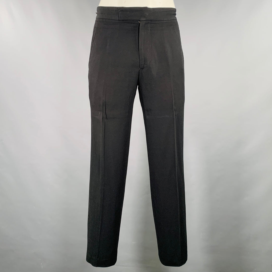 MATSUDA Size 34 Black Cotton Blend Flat Front Dress Pants