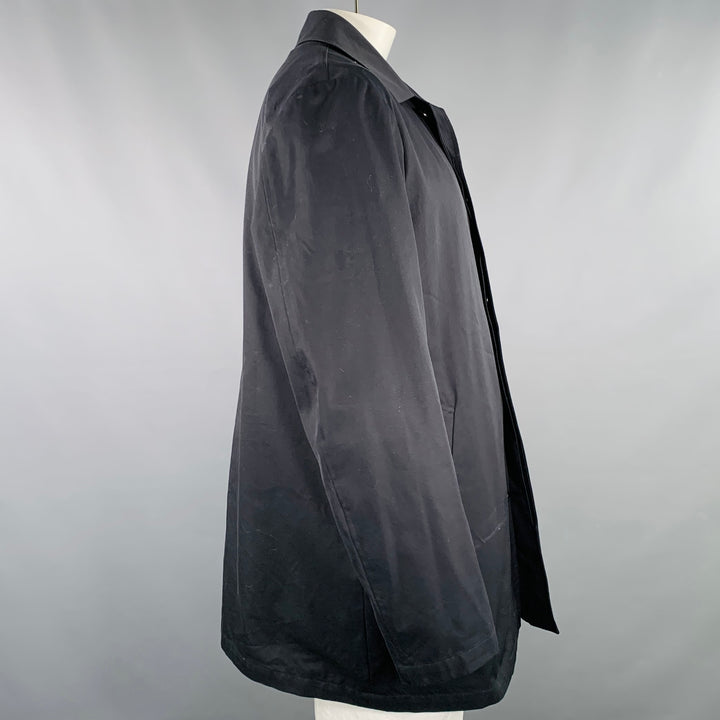 BARNEYS NEW YORK Size 46 Black Cotton Hidden Buttons Trench Coat