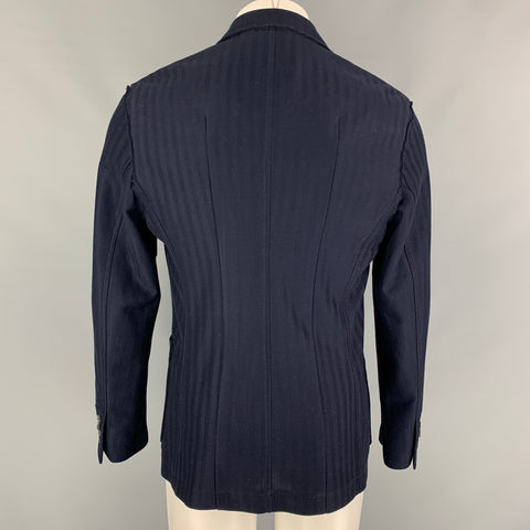 LANVIN Size 42 Navy Herringbone Cotton Notch Lapel Sport Coat