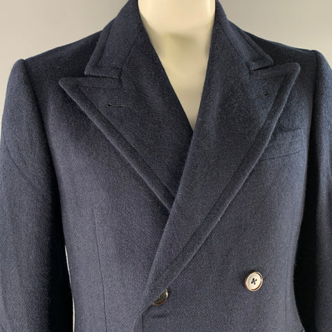 RALPH LAUREN Size 42 Navy Herringbone Wool Overcoat Coat
