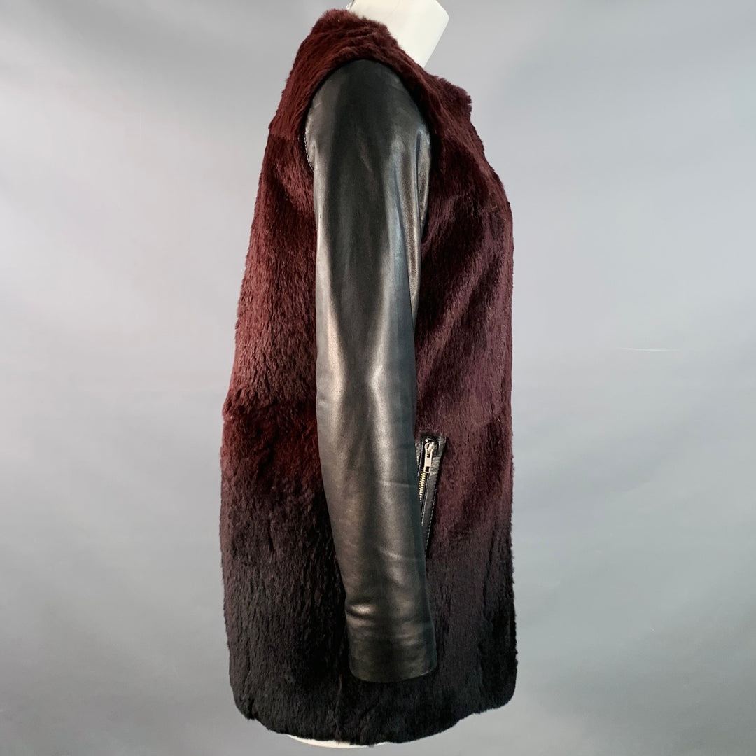 MACKAGE Size XS Black Brown Lambskin Leather Rabbit Fur Ombre Zip Jacket
