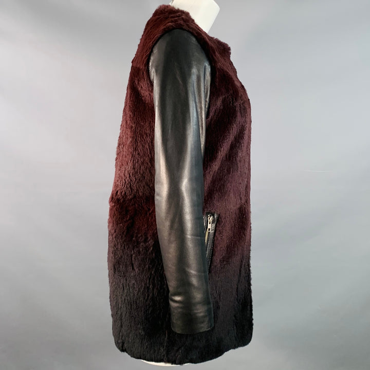 MACKAGE Size XS Black Brown Lambskin Leather Rabbit Fur Ombre Zip Jacket