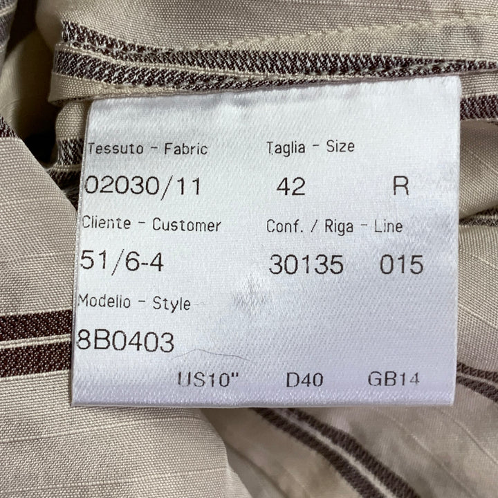 BRIONI Size M Cream Brown Silk Stripe Ruffled Blouse