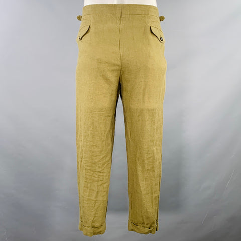 VELASCA Size 38 Green Olive Linen Pleated Dress Pants