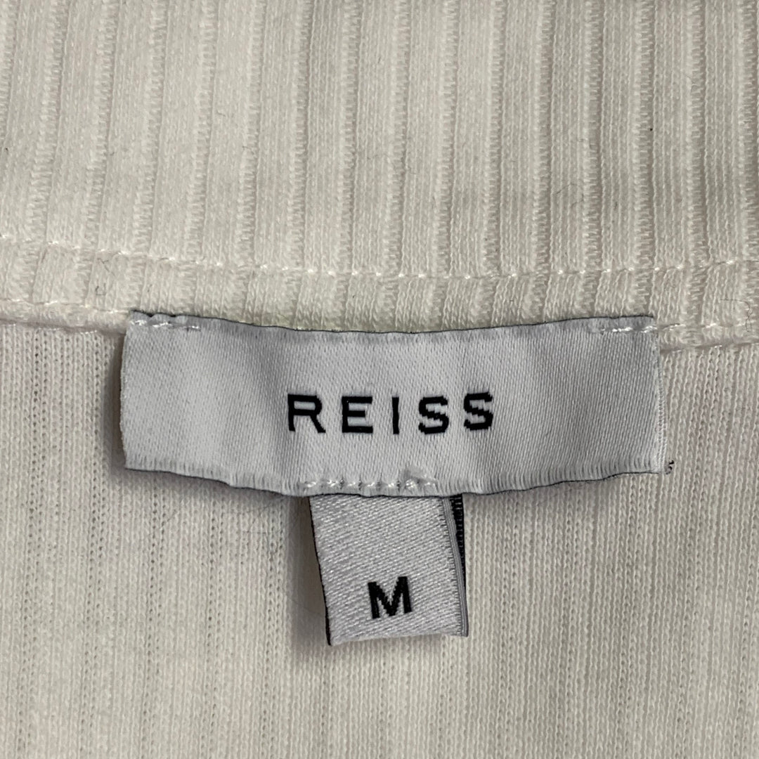 REISS Size M Butler White Ribbed Cotton Camp Short Sleeve Shirt
