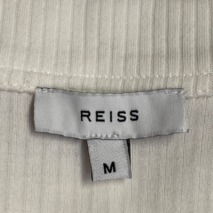 REISS Size M Butler White Ribbed Cotton Camp Short Sleeve Shirt