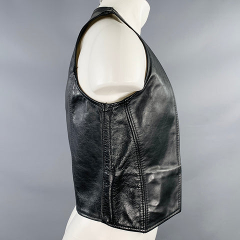 HARD ON LEATHER Size M Black Leather Open Front Vest