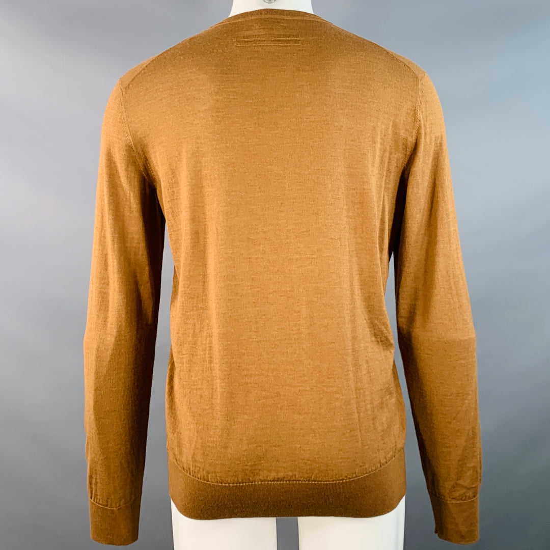 ERMENEGILDO ZEGNA Size M Brown Tobacco Cashmere Silk Crew Neck Pullover