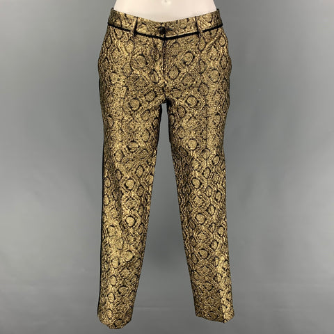 FAITH CONNEXION Pantalon habillé en jacquard fuselé en mélange de polyester noir doré taille 2