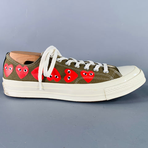 CONVERSE Size 10 Red Olive Hearts Canvas Sneakers