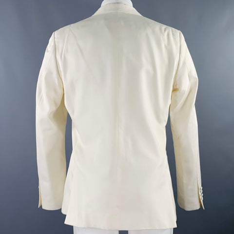 CALVIN KLEIN Size 40 Off White Silk Peak Lapel Sport Coat