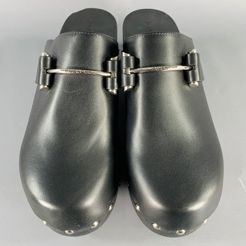 GIVENCHY Size 9 Black Silver Leather Studded Clog Sandals