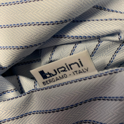 BRIONI Size XL Blue Navy Stripe Cotton Button Up Long Sleeve Shirt