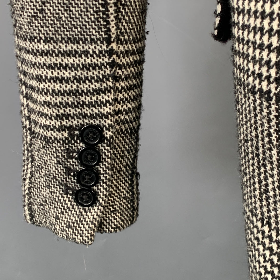 MICHAEL by MICHAEL KORS Size S Black White Wool Blend Plaid Double Breasted Coat