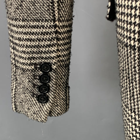 MICHAEL by MICHAEL KORS Size S Black White Wool Blend Plaid Double Breasted Coat