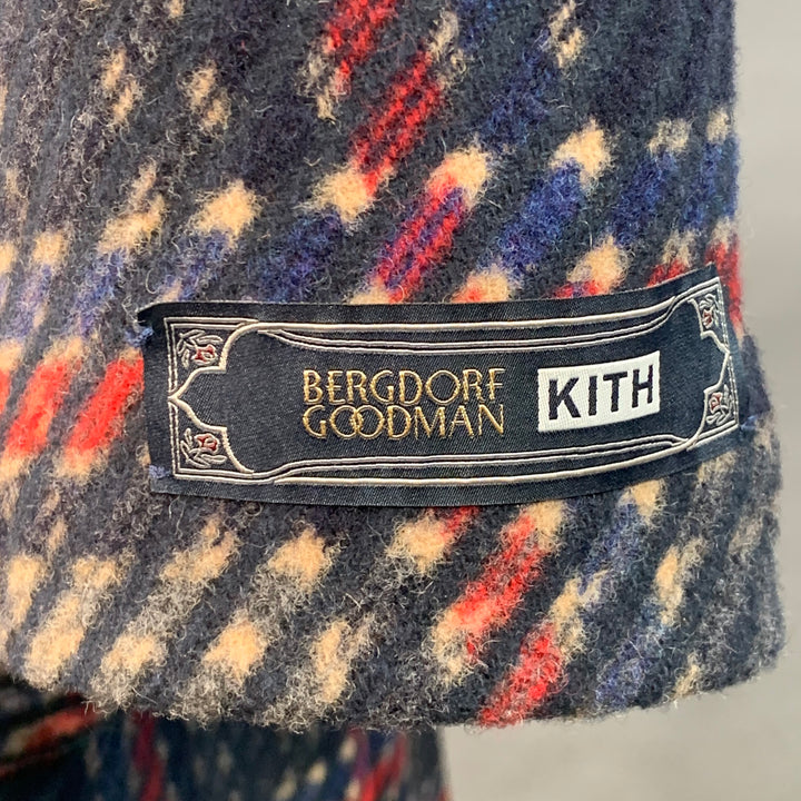 KITH Size S Royce Navy Red Beige Wool Blend Plaid Double Breasted Coat