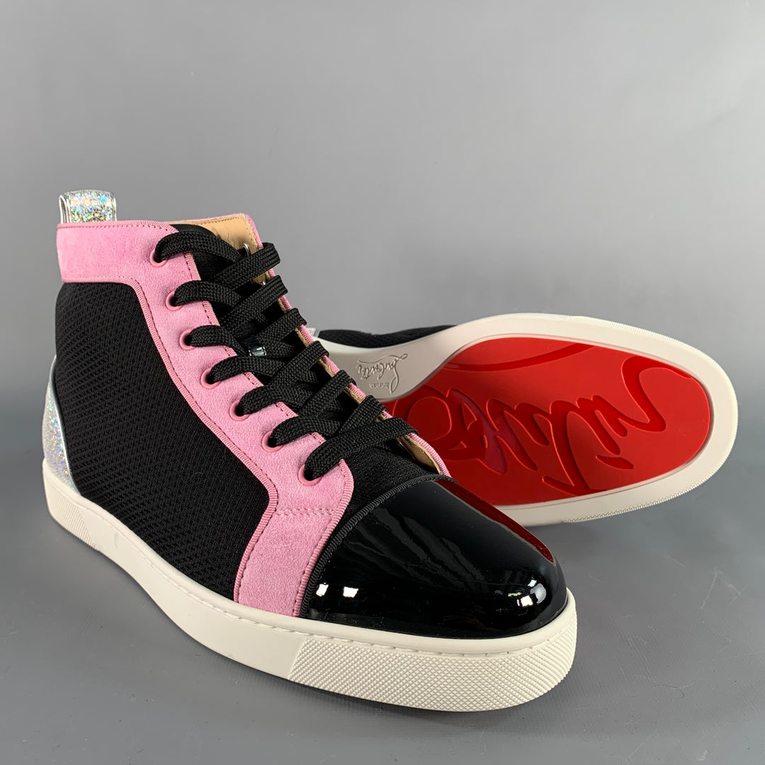 CHRISTIAN LOUBOUTIN Size 9.5 Black Pink Mixed Materials Leather Sneakers