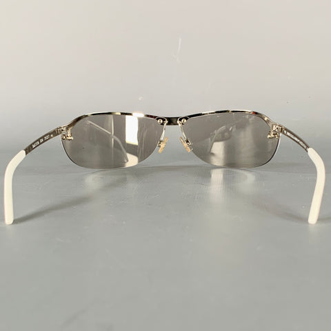 D&G by DOLCE & GABBANA Silver Metal Semi Rimless Wrap Around Sunglasses