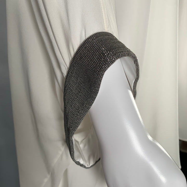 BRUNELLO CUCINELLI Size XS White Silver Silk Elastane Embellishment Dress Top