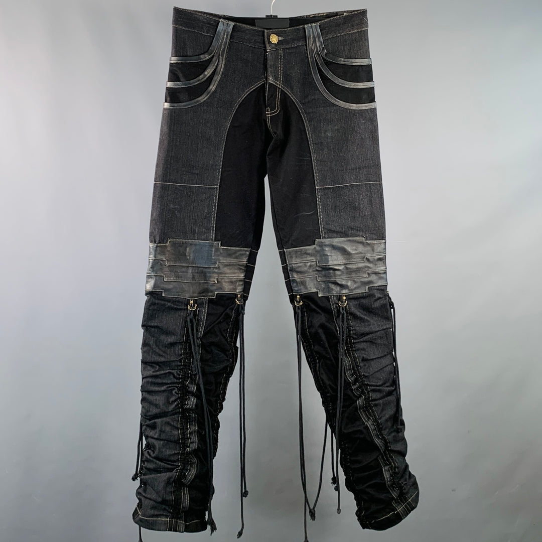 AD NOW Size S Rocker Black Indigo Cotton Tapered Jeans