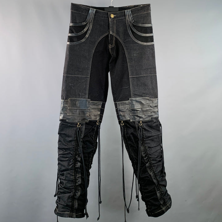 AD NOW Size S Rocker Black Indigo Cotton Tapered Jeans