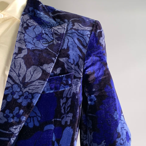 TOM FORD Chest Size 44 Blue Navy Floral Silk Viscose Peak Lapel Sport Coat
