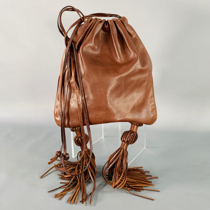 BOTTEGA VENETA Brown Leather Tassels Drawstring Crossbody Bag
