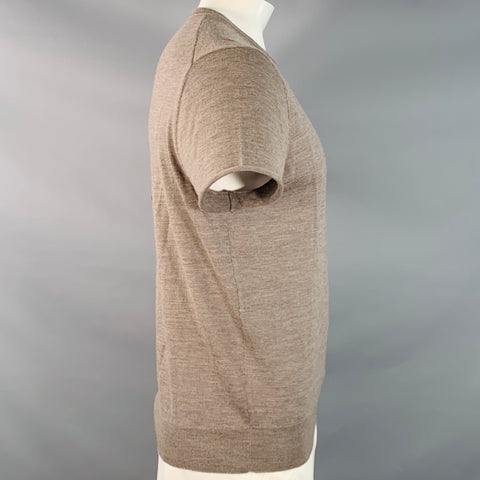 SUITSUPPLY Size XL Brown Heather Knit Merino Wool Jersey Crew Neck T-shirt