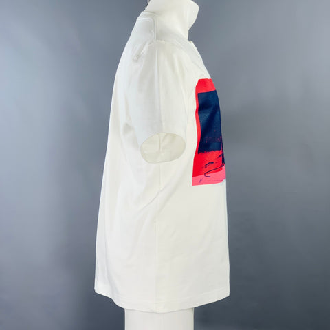 CALVIN KLEIN 205W39NYC Size S Electric Chair White Red Print Cotton One Pocket T-shirt
