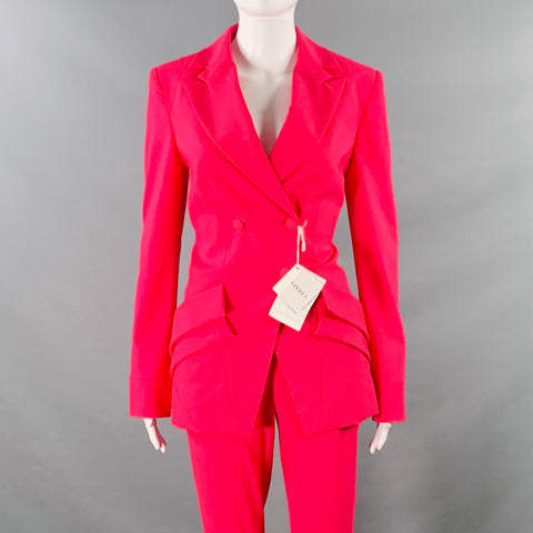 LA PERLA Size 4 Hot Pink Wool Blend Double Breasted Pantsuit