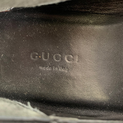 GUCCI Size 12 Black Embroidery Leather Horsebit Loafers