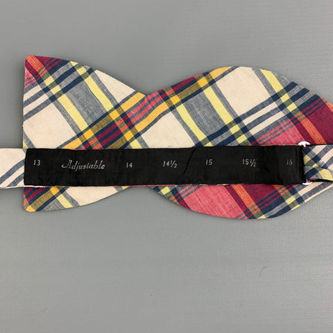 VINTAGE Navy Red Plaid Cotton Bow Tie